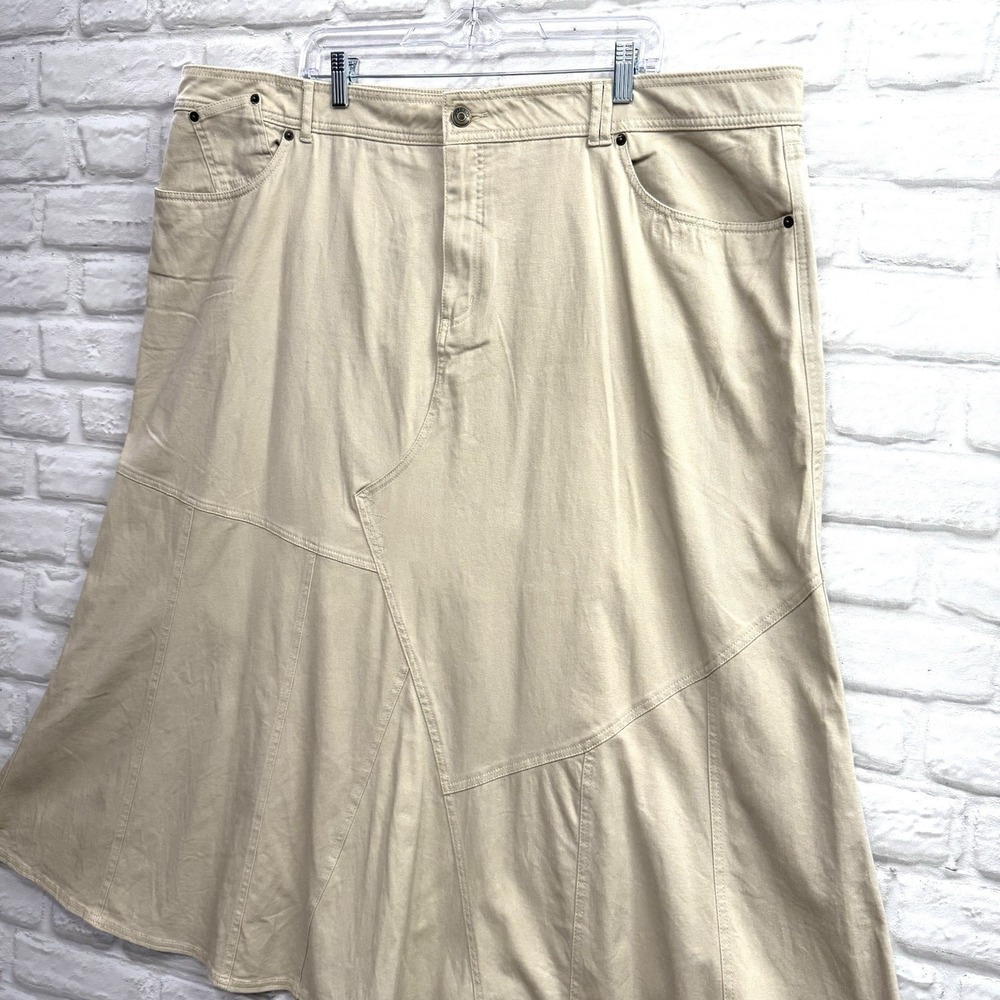 Vtg GITANO Denim Maxi Skirt Sz 26W Khaki Flared Hem Boho Grunge Western 90s Y2K - Picture 12 of 12